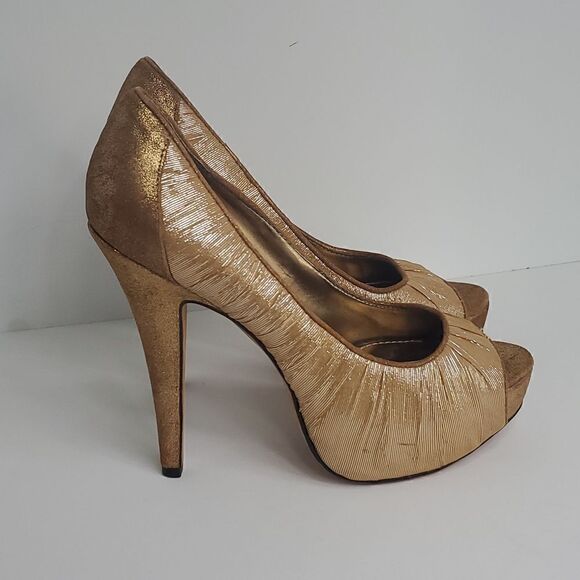 Vince Camuto VC Moda Golden Bronze Heels Women 6B Gold Sparkle Pumps - Picture 1 of 14